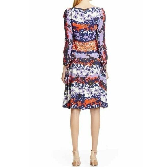 Lela Rose Multi Colored Floral Scalloped Long Sleeve Midi Dress Size 6 - Picture 3 of 14